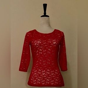 Wolford Red blouse, long sleeve Casual, size small petite lace see through
